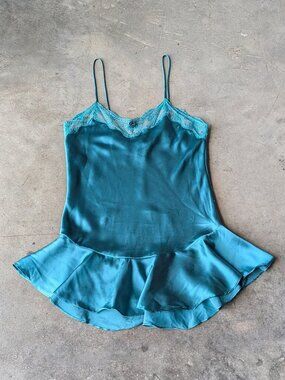 Vintage Amelia's Green Lace Satin Chemise Slip medium